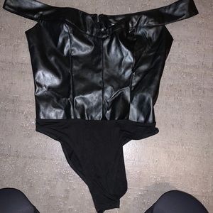 Black leather body suit